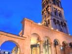 Tourists inside the old town of Split at evening, Croatia