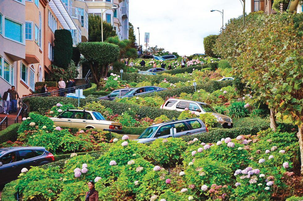 SAN FRANCISCO - OCT 22 : View of Lombard Street in San Francisco California on October 22, 2012 , Lombard street is crookedest street in the world.