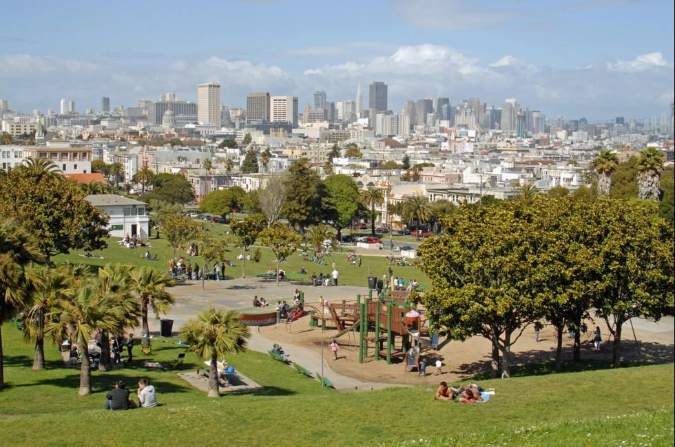 Dolores Park in San Francisco, looking northeast toward downtown.