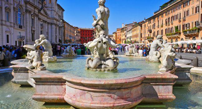 ROME, ITALY - APRIL 18: View of Fontana del Moro, in Piazza Navona, looking northwards on April 18, 2013 in Rome, Italy. This popular city square is the largest in Rome; Shutterstock ID 137683064; Project/Title: Fodor's Essential Europe insert; Downloader: