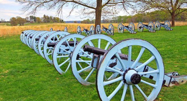 Revolutionary War cannons on display at Valley Forge National Historical Park, Pennsylvania, USA.