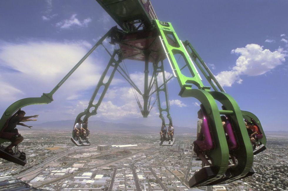 LAS VEGAS - NOVEMBER 08: The x-stream thrill ride on the top of Stratosphere tower on November 08, 2012 in Las Vegas. Las Vegas in 2012 is projected to break the all-time visitor volume record of 39-plus million visitors