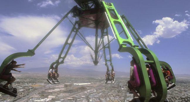 LAS VEGAS - NOVEMBER 08: The x-stream thrill ride on the top of Stratosphere tower on November 08, 2012 in Las Vegas. Las Vegas in 2012 is projected to break the all-time visitor volume record of 39-plus million visitors