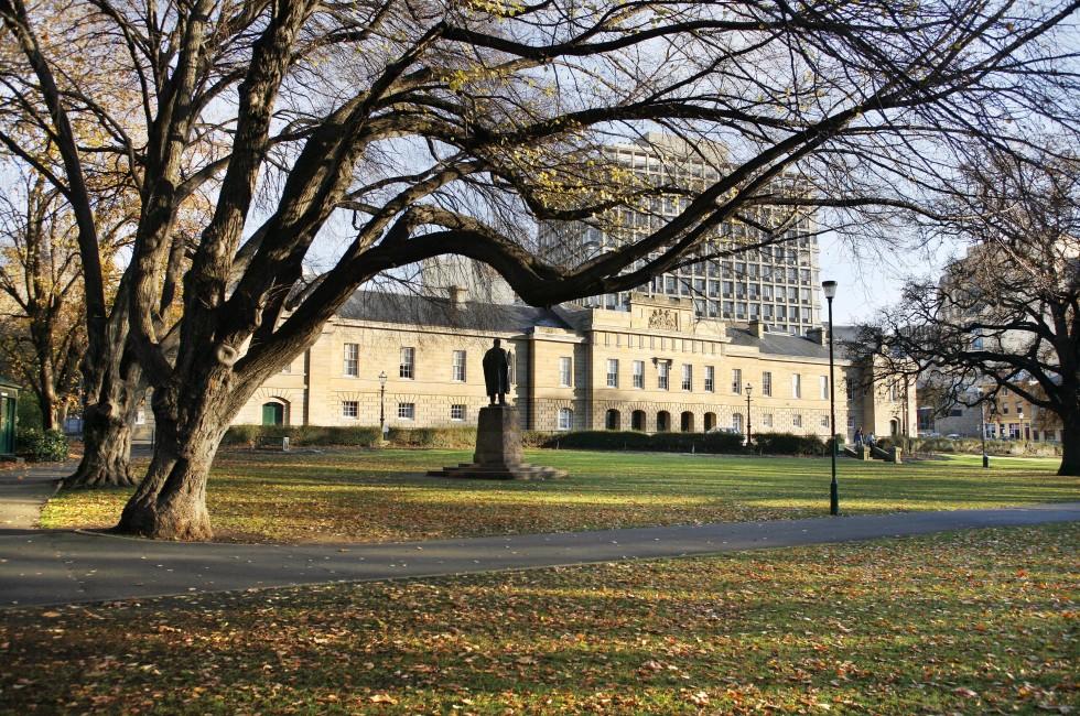 View of Tasmanian Parliament House, Hobart, during Autumn;  