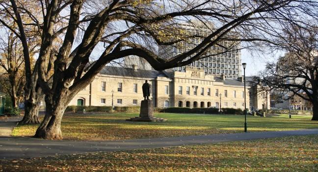View of Tasmanian Parliament House, Hobart, during Autumn;  