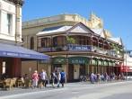 FREMANTLE, AUSTRALIA - APRIL 3, 2011: Shoppers and tourists in Fremantle's 'Cappuccino Strip', an area jam-packed with lively restaurants, historical pubs, small funky bars and micro breweries.; 