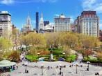 Union Square April 17, 2013 in New York, NY. The Commissioners' Plan of 1811 created such an awkward angle at the location that a square was preferred over buildings.