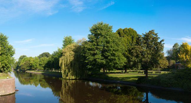 Reflections on a canal in Westerpark, Amsterdam.