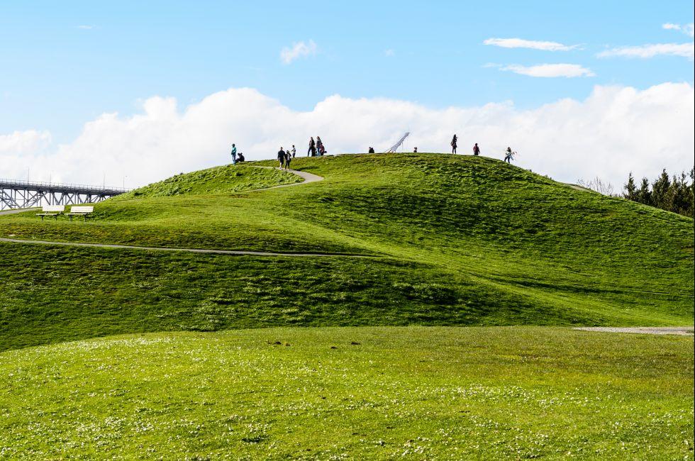 Beautiful green hill in Gas Work Park, Seattle, Washington.