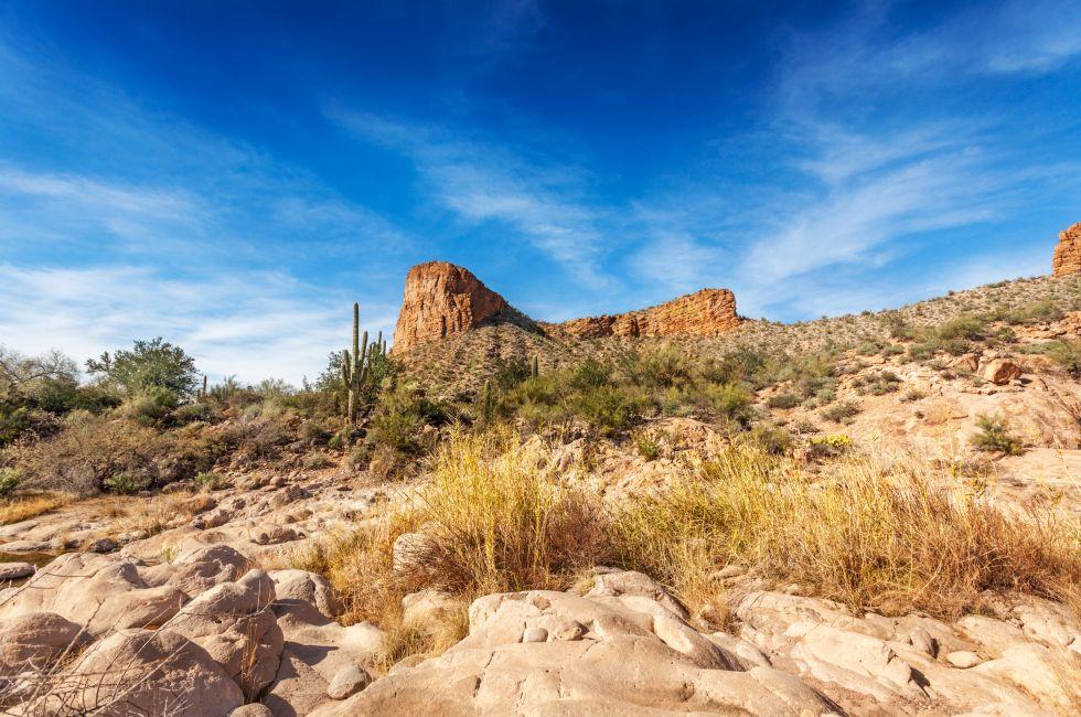 Rocks rising from the creek in Tortila Flat on the Apache Trail, Arizona.