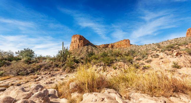 Rocks rising from the creek in Tortila Flat on the Apache Trail, Arizona.