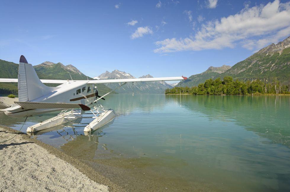 Float Plane on Crescent Lake in Lake Clark National Park in Alaska.