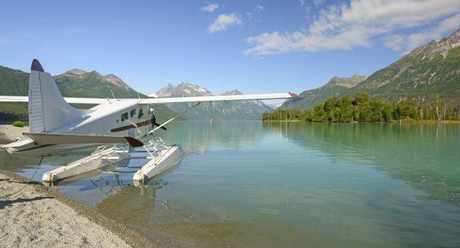Float Plane on Crescent Lake in Lake Clark National Park in Alaska.
