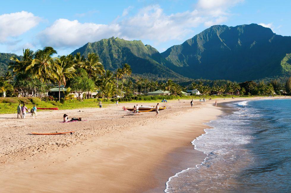 Late afternoon scene at Hanalei Bay in Kauai.