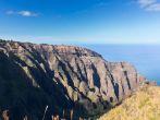 Awa`awapuhi trail from Koke'e State Park to Na Pali coast ends at Nualolo Valley overlooking Pacific ocean in Kauai, Hawaii, USA.