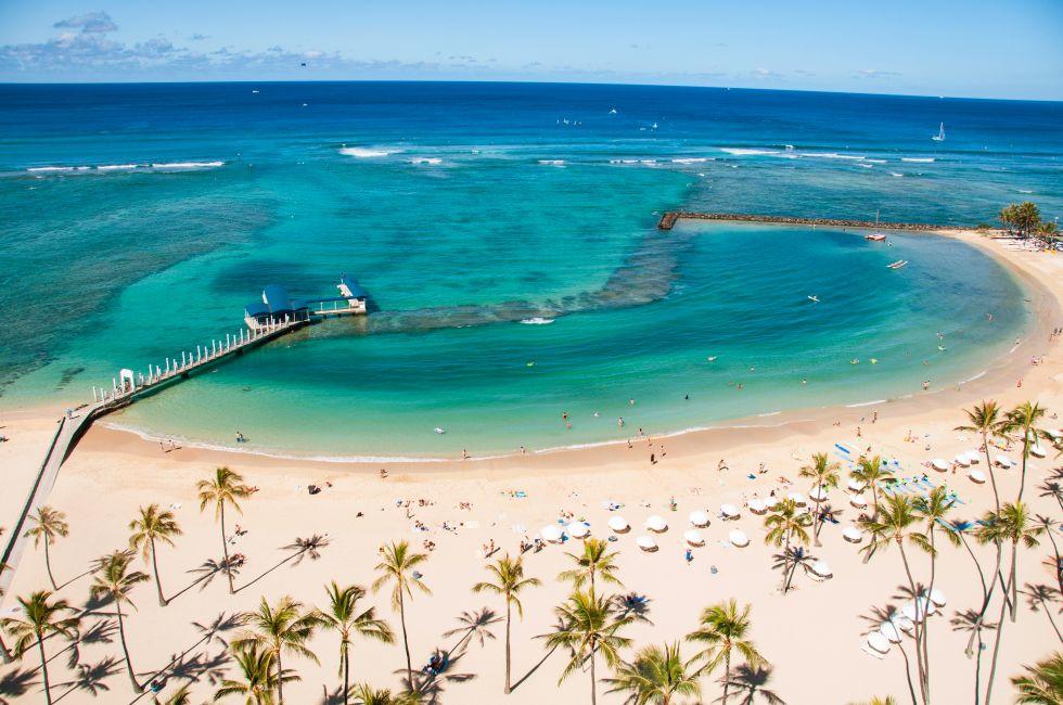 Famous Waikiki Beach on the Hawaiian island of Oahu.