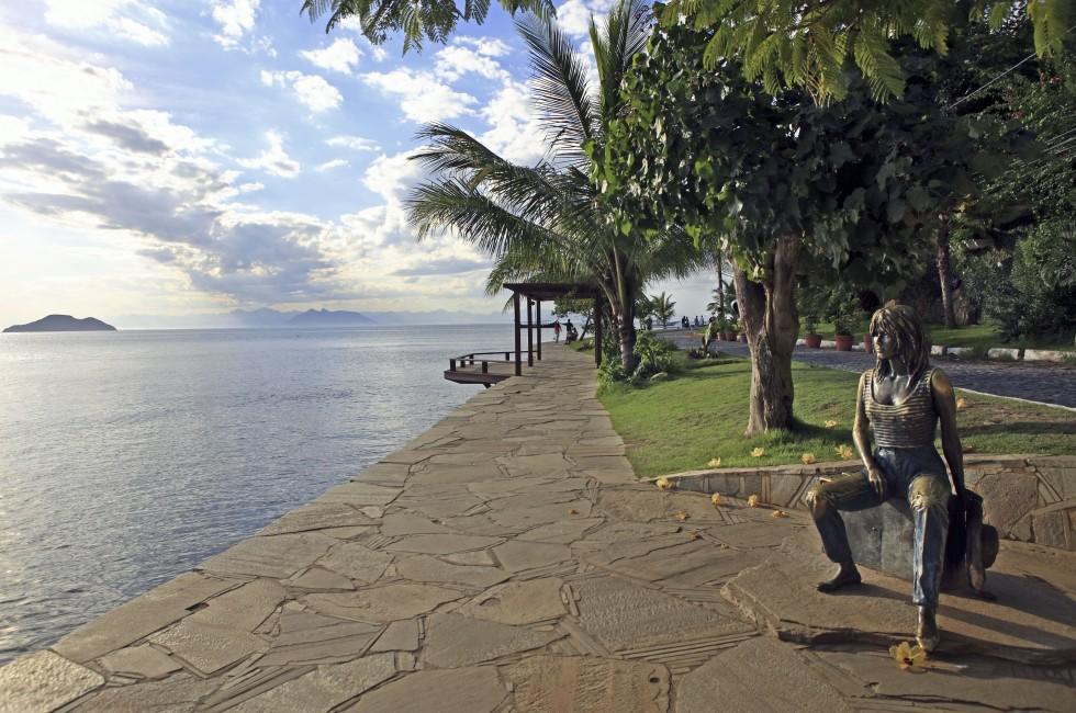 statue of brigitte bardot in the beautiful typical brazilian city of buzios near rio de janeiro in brazil;