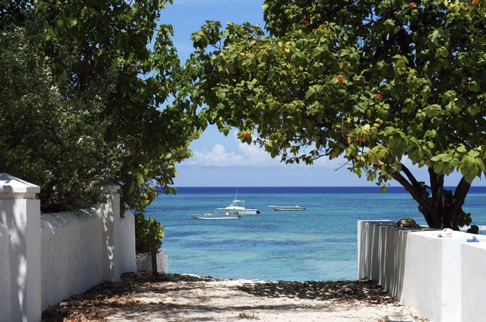 The street with a sea view in Cockburn town on Grand Turk island, Turks & Caicos.
