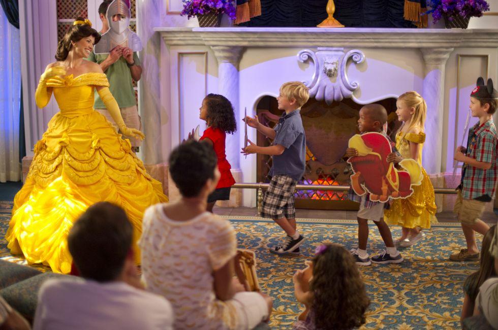 Each portraying a character from the Disney animated classic  "Beauty and the Beast,"  Magic Kingdom guests join Belle and Lumiere for a fun-filled storytelling adventure at Enchanted Tales with Belle. The interactive character experience is part
