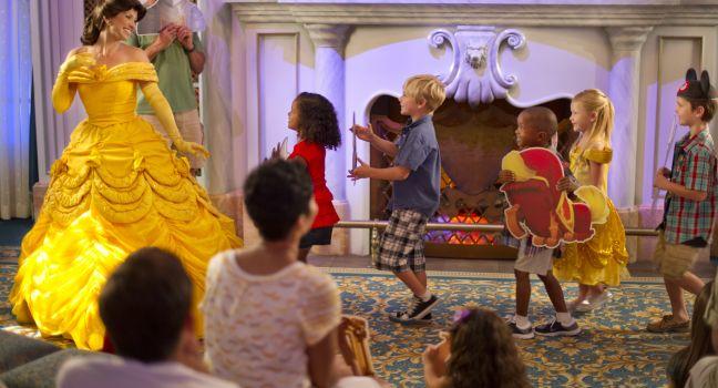 Each portraying a character from the Disney animated classic  "Beauty and the Beast,"  Magic Kingdom guests join Belle and Lumiere for a fun-filled storytelling adventure at Enchanted Tales with Belle. The interactive character experience is part
