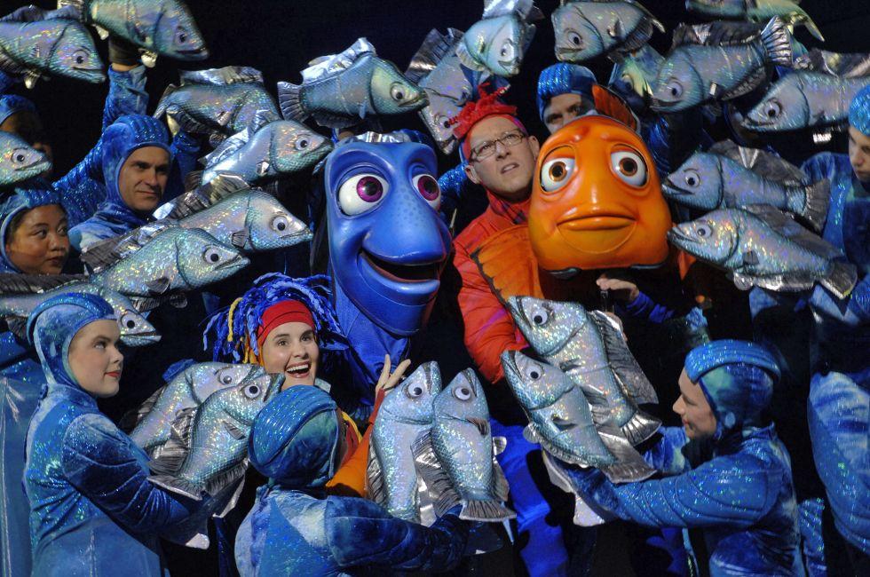 FINNED FRIENDS — A befuddled Dory and fretful dad Marlin search Australia’s Great Barrier Reef for Marlin’s wayward son in “Finding Nemo — The Musical,” a live production at Disney’s Animal Kingdom based on 