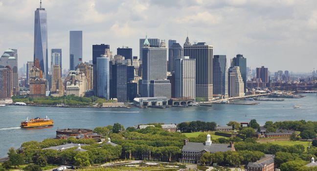 Aerial view of  Manhattan and Governors Island, New York City, U.S.A. ; Shutterstock ID 212400088; Project/Title: 25 Things to Do in New York City This Spring; Downloader: Fodor's Travel