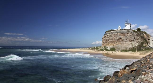Nobbys Lighthouse - Famous landmark in Newcastle Australia. This landmark is often used for promotional material for Newcastle and Hunter Valley region.; 