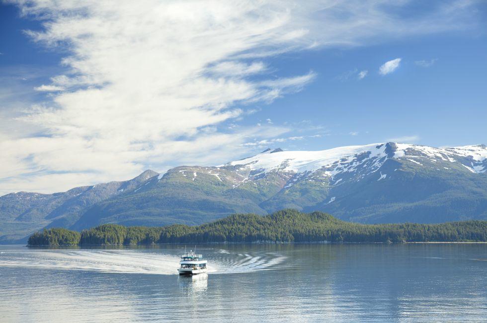 Boat in Tracy Arm Fjord Alaska USA.