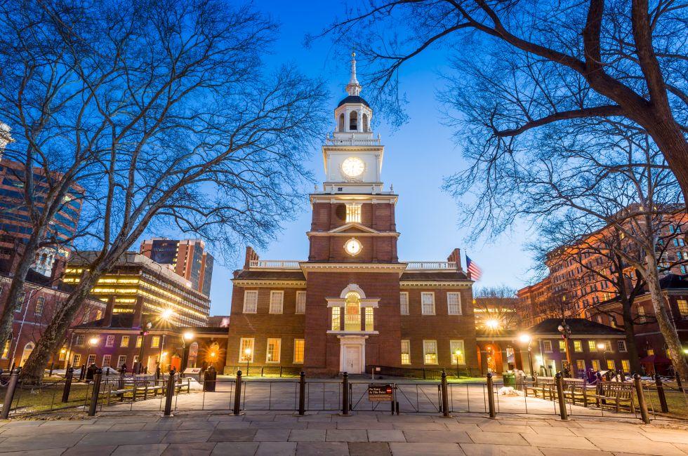 Independence Hall National Historic Park Philadelphia at twilight. 