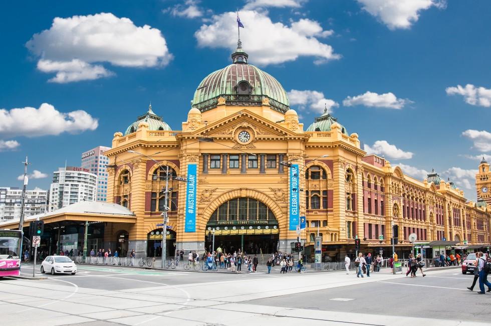 MELBOURNE, AUSTRALIA - JAN 15, 2015: Flinders street Station on Australia Day in Melbourne on Jan 15, 2015. Australia.Flinders street Station is the biggest station in Melbourne. 