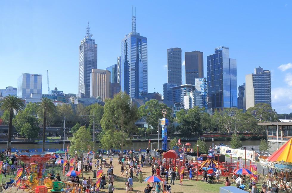 MELBOURNE AUSTRALIA - MARCH 8,2014: People enjoy attractions at Moomba Festival - Moomba is held annually in Melbourne and is Australia's largest free community festival running for 60 years. 
