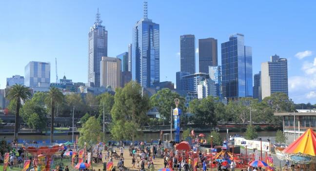 MELBOURNE AUSTRALIA - MARCH 8,2014: People enjoy attractions at Moomba Festival - Moomba is held annually in Melbourne and is Australia's largest free community festival running for 60 years. 