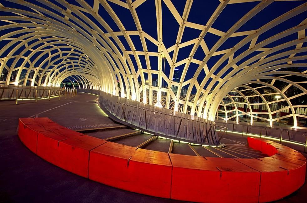 Webb Bridge, Docklands, Melbourne, Australia, at night.; 