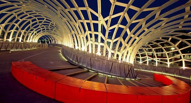 Webb Bridge, Docklands, Melbourne, Australia, at night.; 